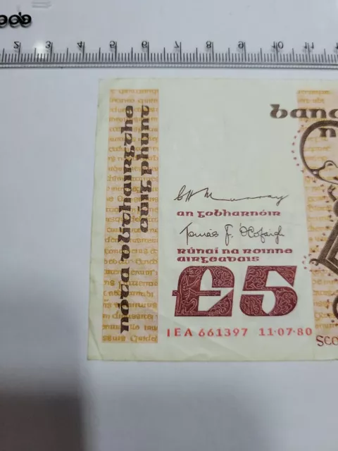 🇮🇪 Ireland, Republic  5 pounds 11 July 1980 P-71c "VF" Banknote  032722-16 2