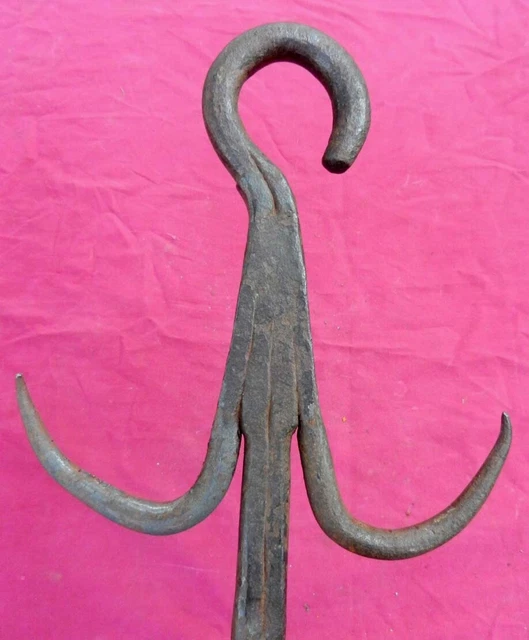 MASSIVE Antique 18th -19th C Blacksmith Made Hand Forged Wrought Iron Multi Hook 2
