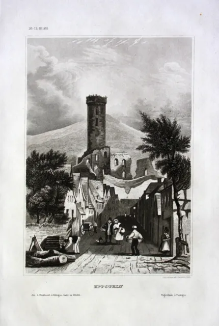 1840 - Eppstein Ciudad Castillo Ruina Main Taunus Círculo Hessen Grabado de
