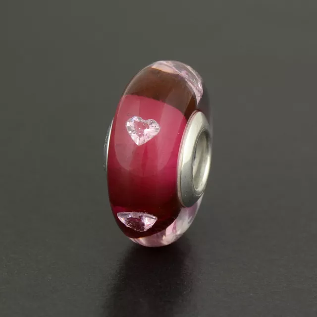 New Authentic Pandora Charm Cerise Heart Glass Murano 791664PCZ