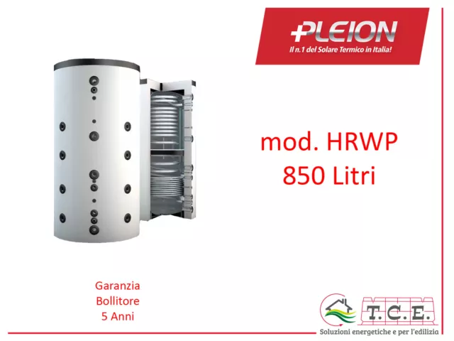 Accumulo Puffer Pompe di Calore con Scambiatore Solare ACS PLEION mod HRWP 850 L