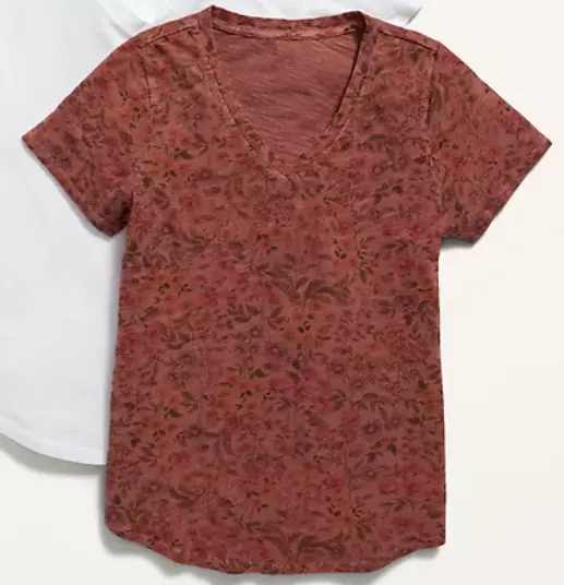 NWT Old Navy EveryWear Printed V-Neck Tee T-Shirt Desert Sun Pink Floral Women