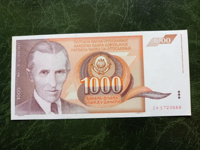YUGOSLAVIA 1000 Dinara  1990 Tesla, Prefix ZA, No 1723666