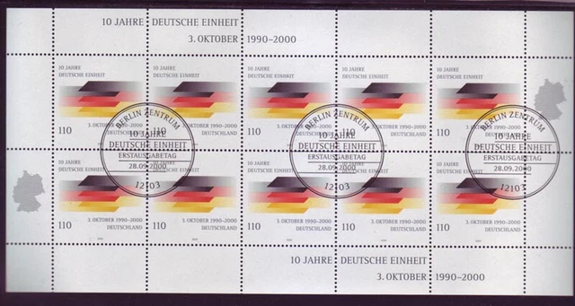 Bund 2142 10er Bogen 10 Jahre Deutsche Einheit 110 Pf Ersttagsstempel Berlin