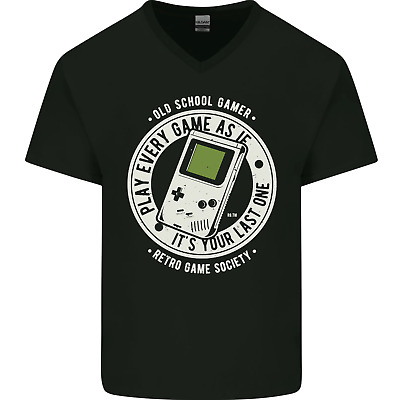 Old School Gamer Funny Gaming Mens V-Neck Cotton T-Shirt