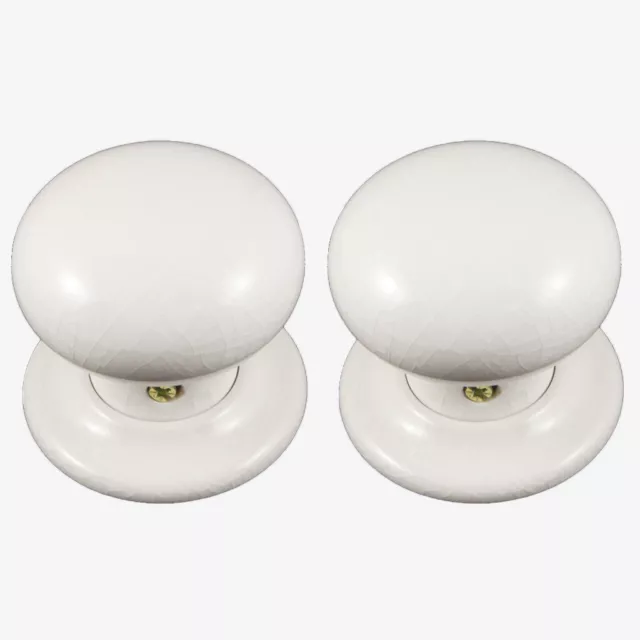 60mm White Cracked Ceramic Mortice Door Knob Set (Pair) Round Cottage Shape