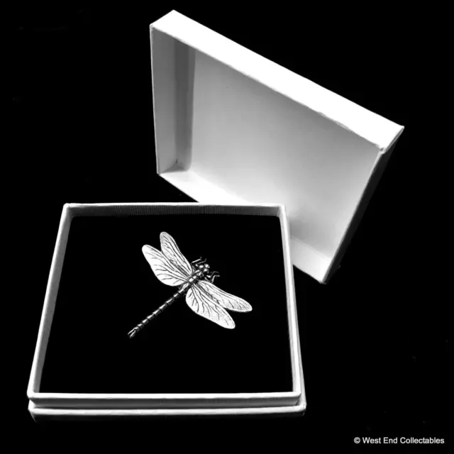 Dragonfly Insect Silver Pewter Brooch Badge in Gift Box - UK Made Present