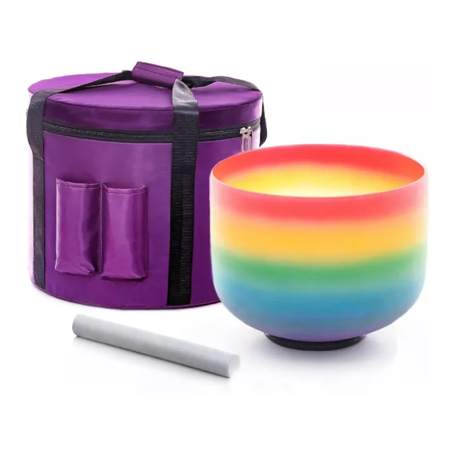 432 Hz Crystal Singing Bowl Rainbow Colour C Note Root Chakra 8 Inches with Case