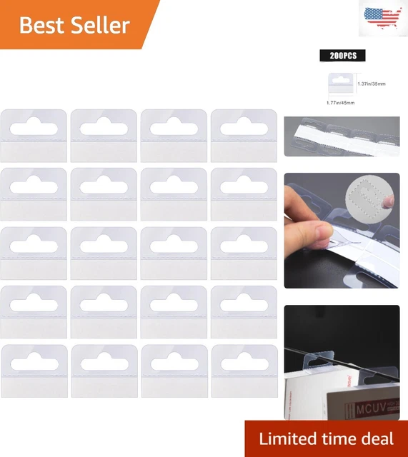 200 Clear Self-Adhesive Hanging Tabs - Slot Hole - Tag Hook - Retail Display