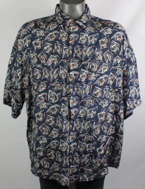 Vintage 80s 90s Geometric All Over Print 100% Silk Button Up Shirt XL nu wave