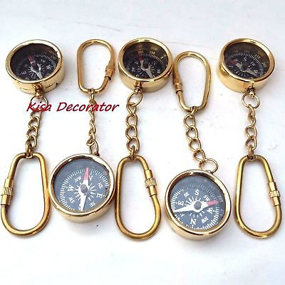 Lot Of 5 Pieces Maritime Nautical Vintage Style Brass Pocket Compass Key Chain