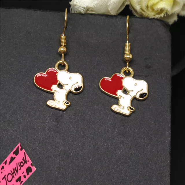 Hot White Enamel Cute Cartoon Dog Heart Fashion Women Stand Earring Gifts