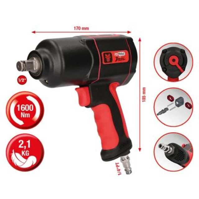 KS TOOLS avvitatore a percussione (aria compressa) 515.1200 alluminio M16