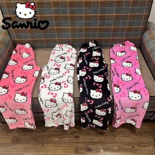 Hello Kitty Pajama Pants Y2k Fairy Sanrio Flannel Autumn Warm Women Pant Fashion