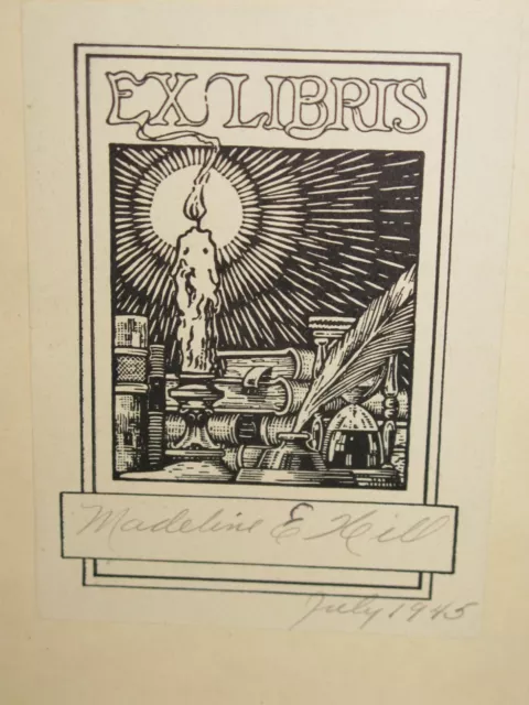 1945 Up Front Bill Mauldin Illustrated War Ex Libris Bookplate Madeline Hill 1st