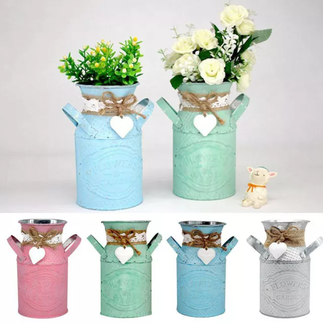 Vintage Shabby Chic Flower Vase Tin Pitcher Jug Metal Wedding Home Decor NEW UK