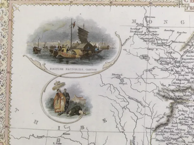 Old Antique picture map 1800s China & Birmah, Hong Kong: Tallis Reprint 1851 2