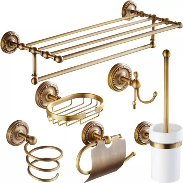 Bathroom Antique Brass Hook Up/Towel Rack/Toilet Brush/Soap Box Accessories Sets