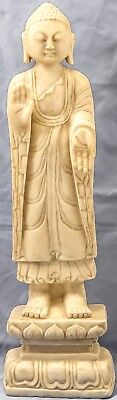 Antique Hand Carved Standing Abhaya Mudra Buddha White Marble Stone Statue 21"