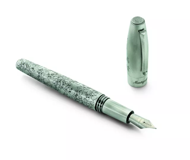 Montegrappa Fortuna Merry Skulls silver Fountain pen Medium nib MIB