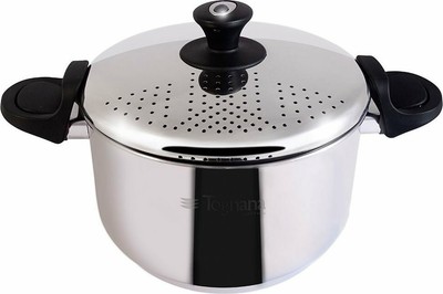 Pentola Pasta Acciaio Inox 20cm Pentola Induzione con Scolapasta Acciaio incorporato Coperchio in Vetro Temperato Diametro 20 Centimetri Altezza 30 Centimetri 