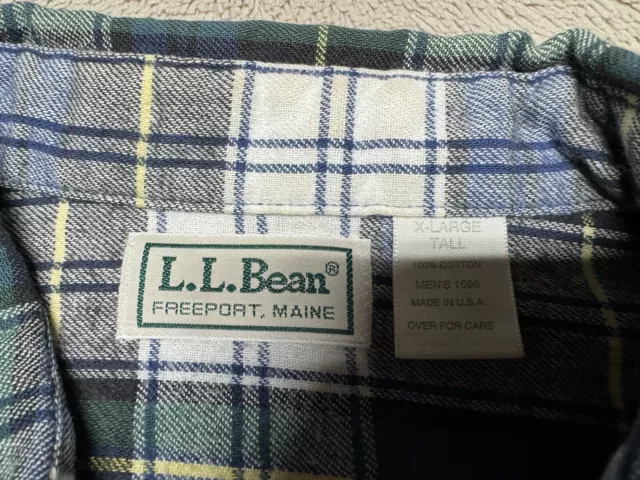 VINTAGE L.L BEAN Flannel Shirt Men's XLT XL Tall Green Blue Plaid Long ...
