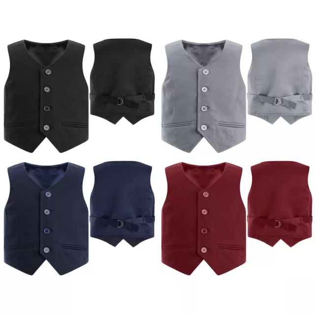 Kids Boys Button Down Formal Suit Vest Gentleman Wedding Prom Party Waistcoat
