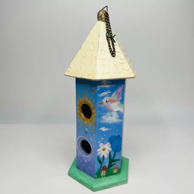 Vintage Hand painted by me wooden bird house decor piece 12”