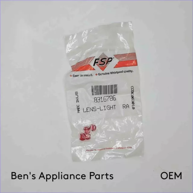 Genuine OEM FSP WHIRLPOOL Dryer Light Lens 8316786 DB-011 T