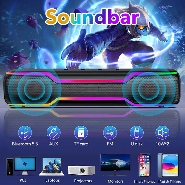20W BLUETOOTH RGB Gaming Computer Speaker Deep Bass for PC Laptop TWS ...
