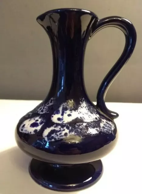 West German Vase Stein Fat Lava Retro Vtg Ceramic Blue 60s Pottery Jug 70s