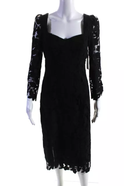 Shoshanna Womens Calista Square Neck Lace Long Sleeve Sheath Dress Black Size 4