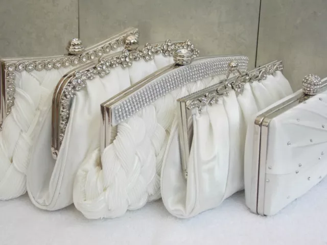 New Ladies Silver Crystal Diamante Clutch Bag Wedding Prom Evening Handbag  Purse | eBay