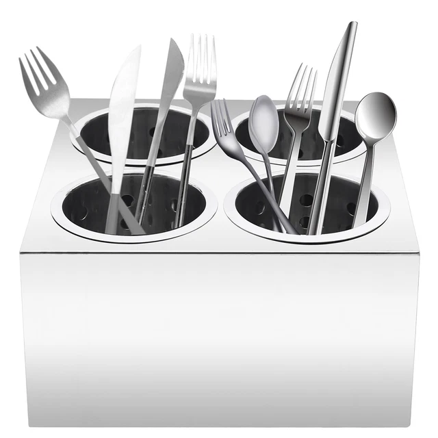201 Stainless Kitchen Cylinder  Flatware Silverware Utensil Holder Drying Rack