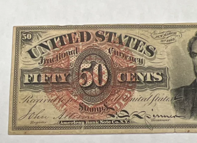 Lincoln 50¢ Fourth Issue Fractional Currency Fifty Cents Act of 1863 2