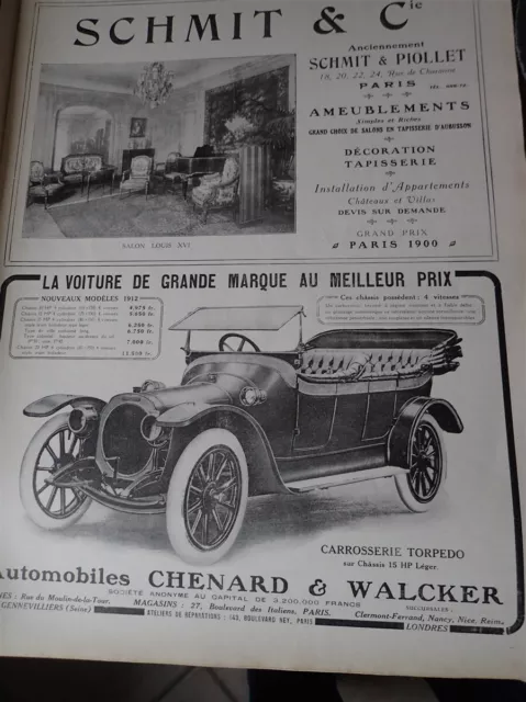CHENARD & WALKER + LORRAINE DIETRICH + SCHMIT pub paper ILLUSTRATION 1912 co