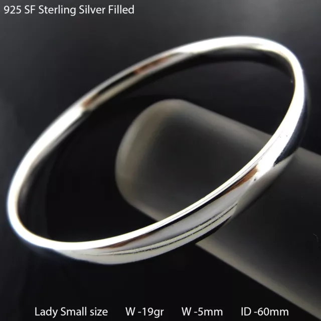 5mm Bangle Real 925 Sterling Silver Filled Solid Bracelet Ladies Small Sz 60mm