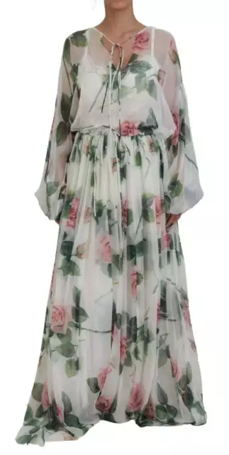 Maxi Vestido de Seda Dolce & Gabbana Blanco Floral Rosas IT42 US6 M