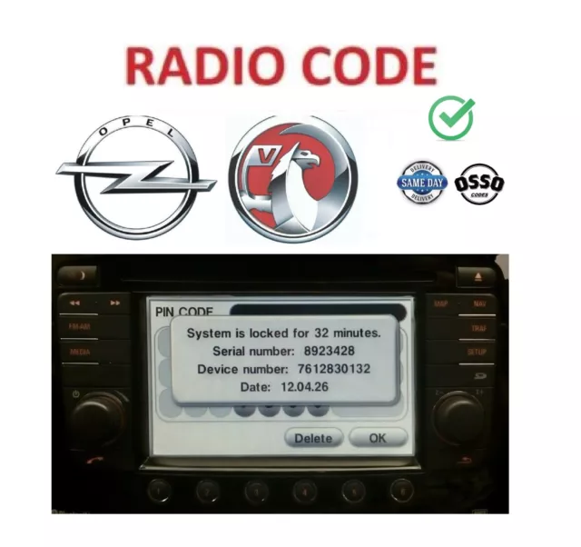 ✅ Vauxhall Opel Radio Pin Code Entsperren Touch Connect Antara Corsa Zafira Abzeichen