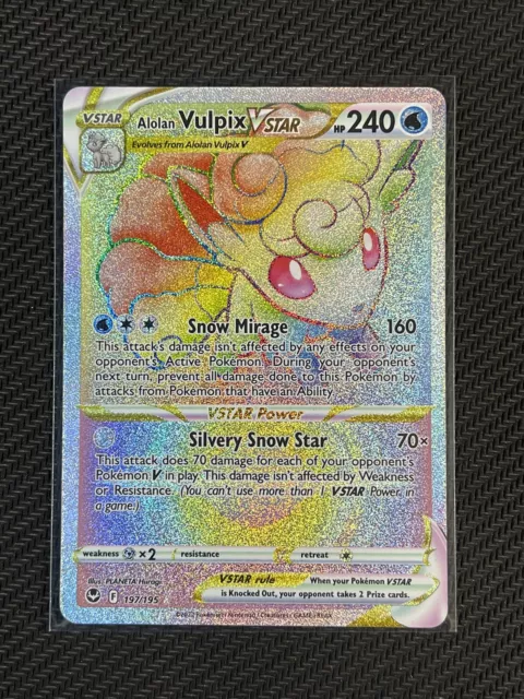 Pokemon Card Alolan Vulpix Vstar Rainbow Full Art Silver Tempest SWSH 197/195