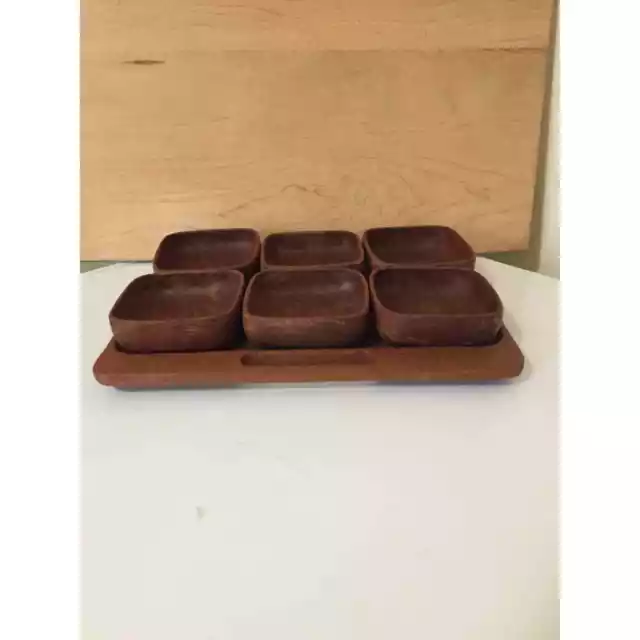Teak Serving Tray Danish Modern Teakwood bowls MCM Snack set Platter Wood