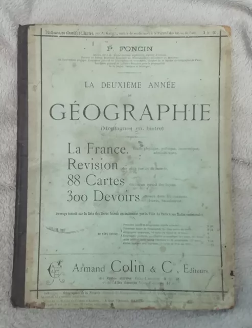 Ancien Livre Scolaire 2 Ème Année Géographie 1895 Foncin Armand Colin France