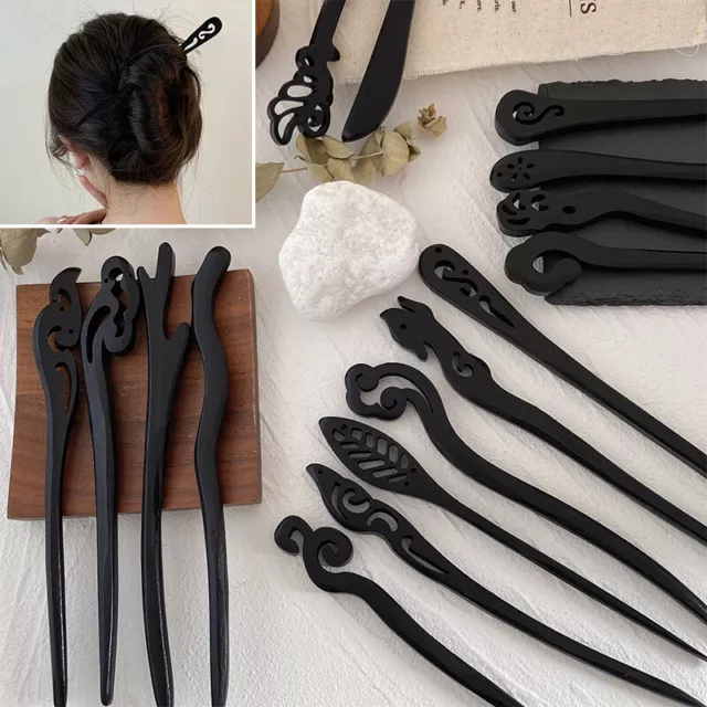 Retro Wooden Hair Pin Stick Chopstick Handmade Carved Hair Accessory Headwear