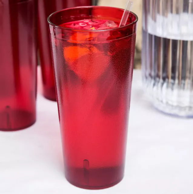 48 PACK 24 Oz Red Pebbled Plastic Tumbler Commercial Restaurant Cup Glass Case