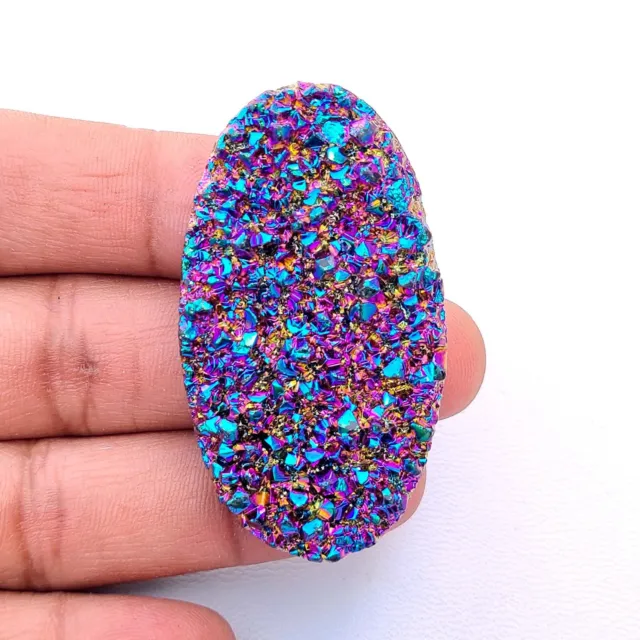 Natural Rainbow Color Titanium Druzy Agate Gemstone Oval Cabochon 114 Cts #7124