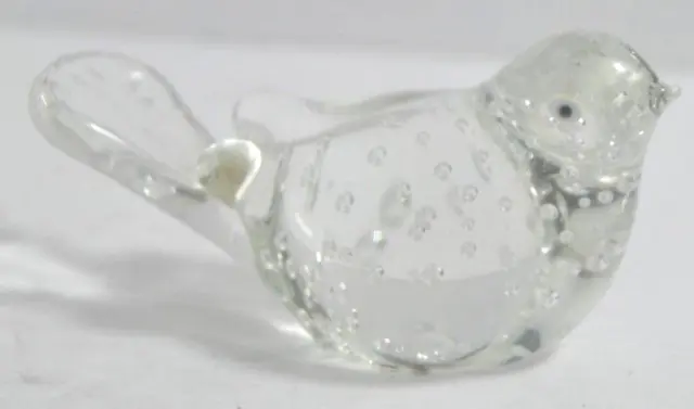 Vintage Controlled Bubbles Clear Art Glass Bird Figurine Paperweight