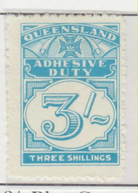 1939 Queensland 3/- Blue-Green Adhesive Duty Stamp Mh Q339