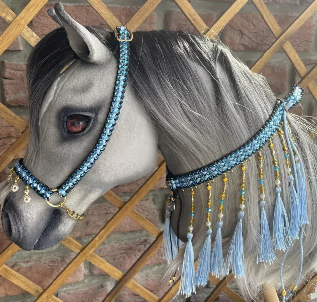 Showhalfter-Set Hobby Horse ,Steckenpferd Zubehör. Hell blau/gold