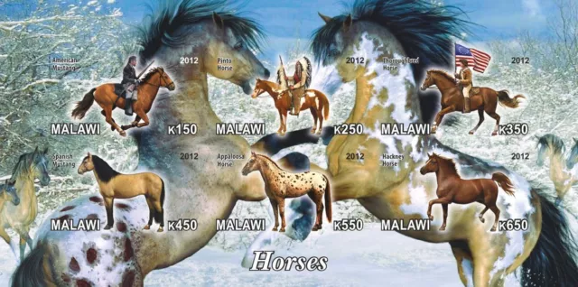 ** American Horses mustang apaloosa Hackney Malawi 2012 mint MNH IMPERF  #C278