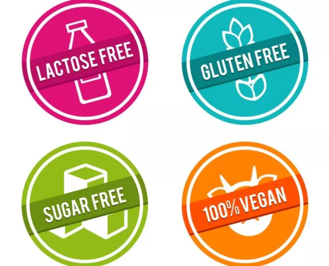 Food Allergy Free From Round Labels Circle Stickers Gluten Vegan Sugar Lactose